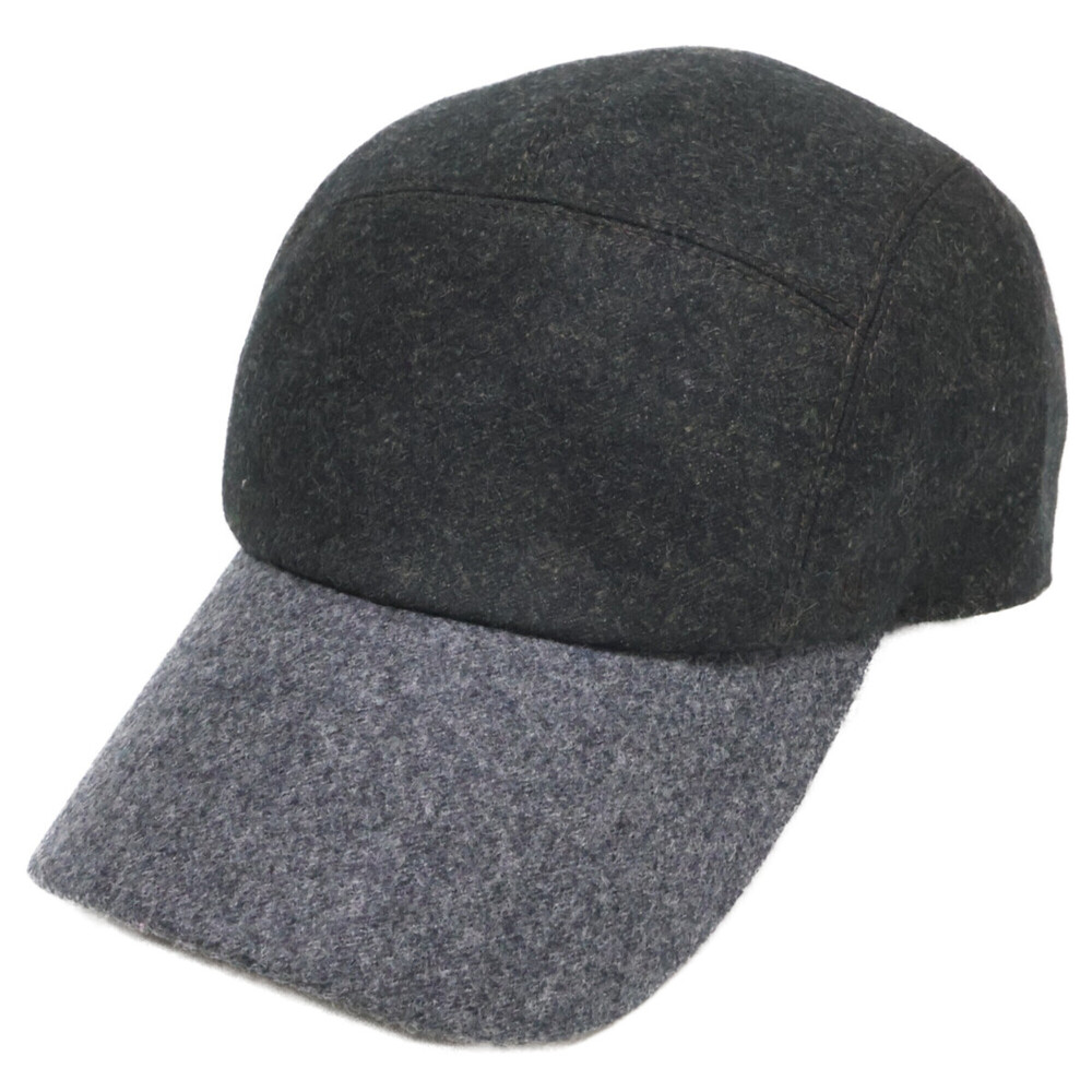 HERMES Hermes H embroidered wool cap hat size 59 charcoal gray men's